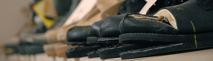 A line of boots that have been stress tested